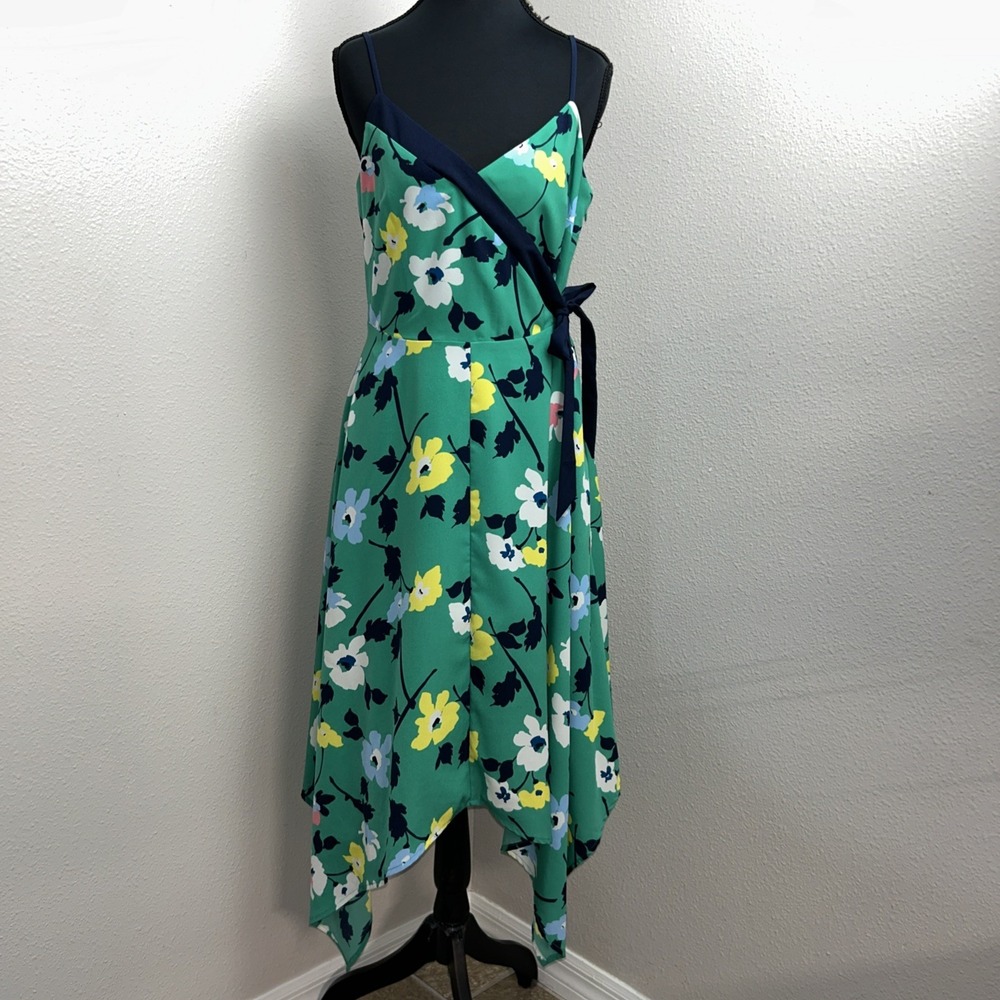 New Banana Republic Faux Wrap Dress Women's 4 Green Floral Sleeveless Party‎ Art